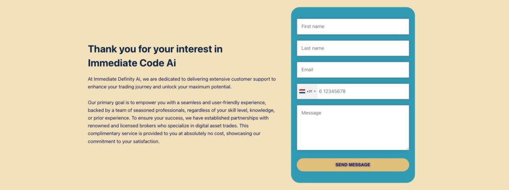 Immediate Code Ai Contact page