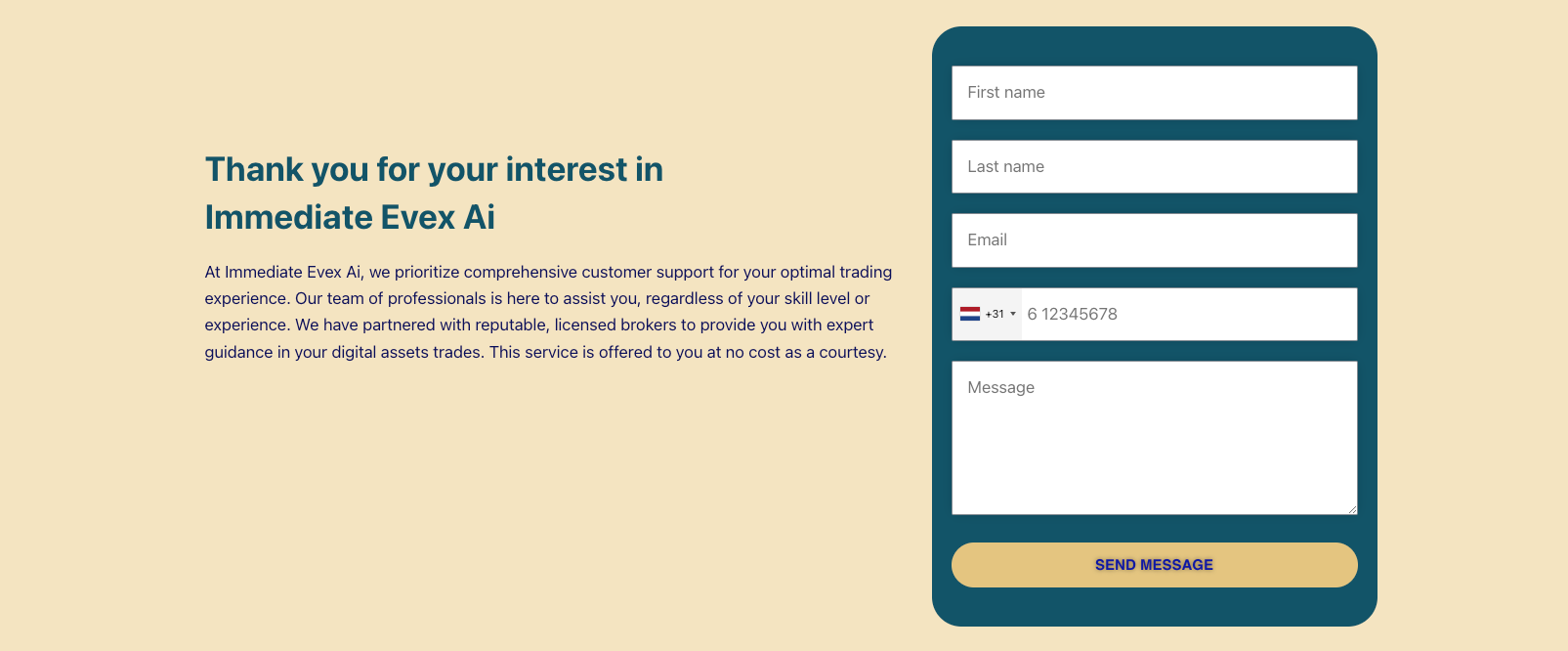 Immediate Evex Ai Contact Form