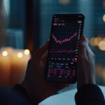 Woman Monitoring Stocks at Dusk