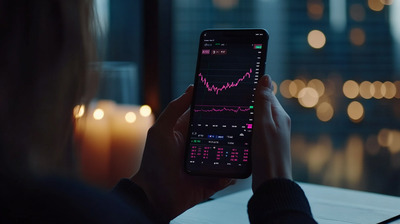 Woman Monitoring Stocks at Dusk