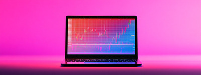 Laptop with Colorful Trading Charts